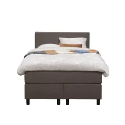 Leen Bakker Boxspring Liv geblokt - donkerbruin - 120x200 cm - ronde poot Clearance