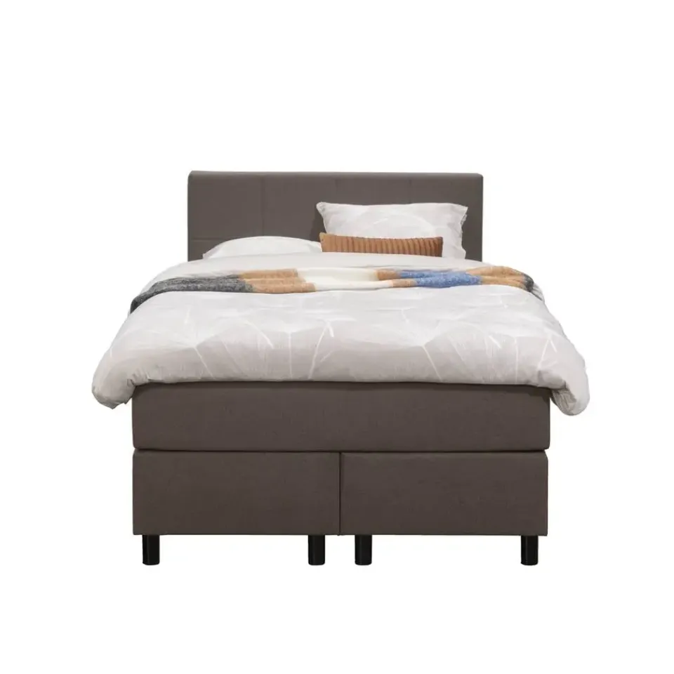 Leen Bakker Boxspring Liv geblokt - donkerbruin - 120x200 cm - ronde poot Clearance
