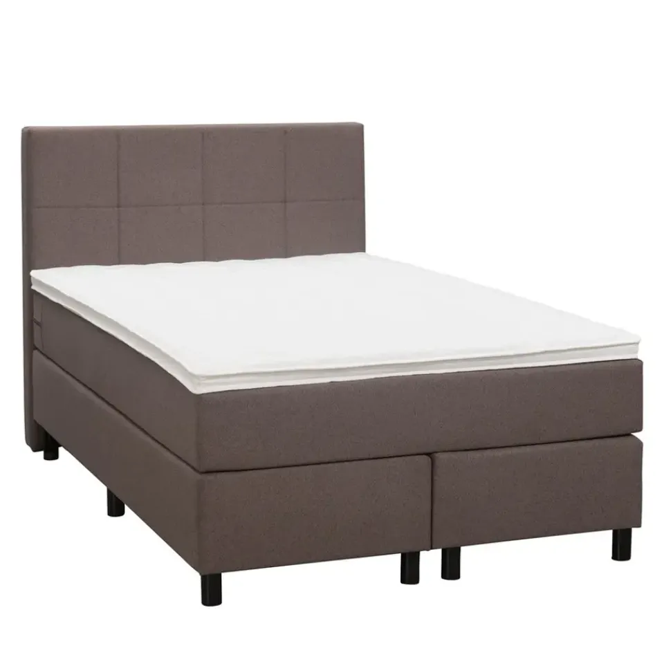Leen Bakker Boxspring Liv geblokt - donkerbruin - 120x200 cm - ronde poot Clearance