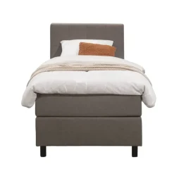 Leen Bakker Boxspring Liv geblokt - donkerbruin - 90x200 cm - ronde poot Outlet