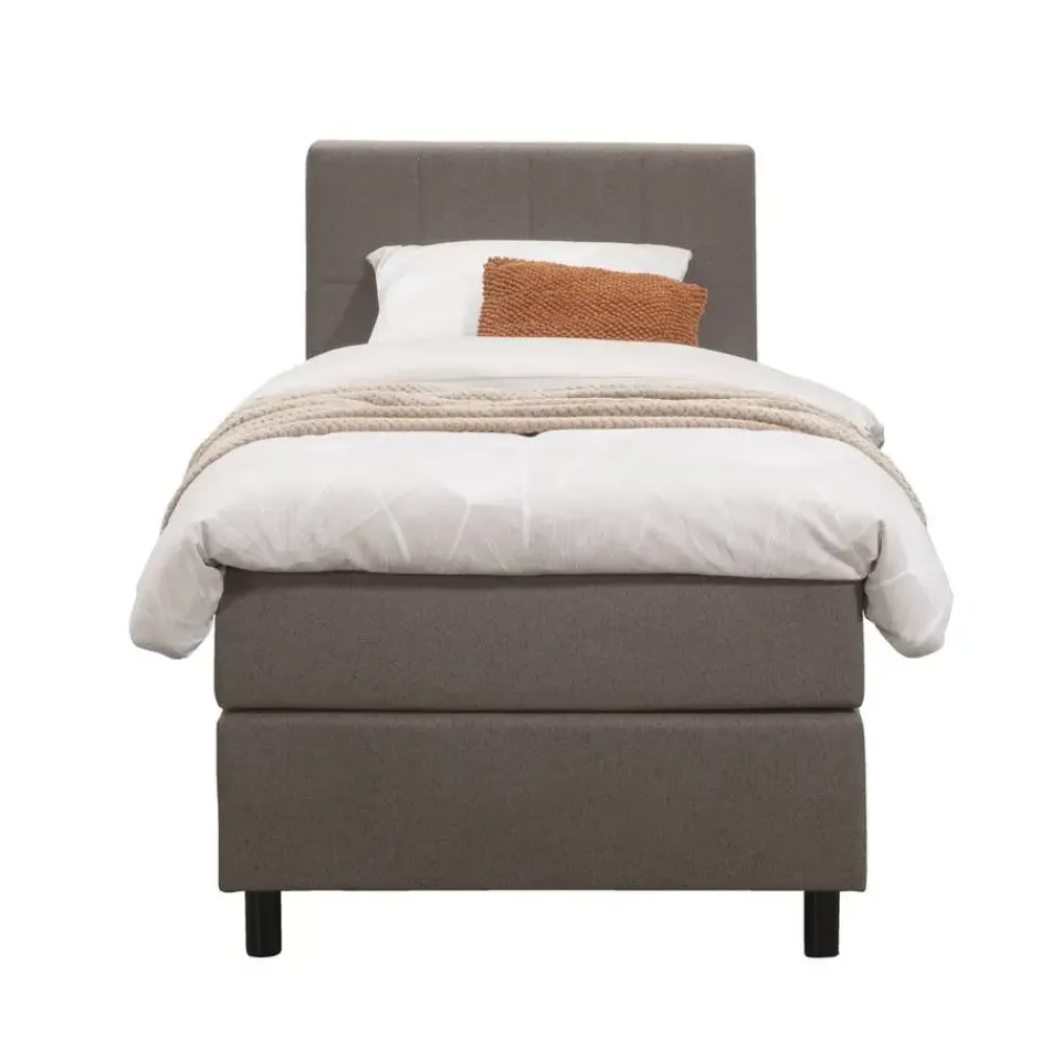 Leen Bakker Boxspring Liv geblokt - donkerbruin - 90x200 cm - ronde poot Outlet