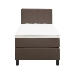 Leen Bakker Boxspring Liv geblokt - donkerbruin - 90x200 cm - ronde poot Outlet