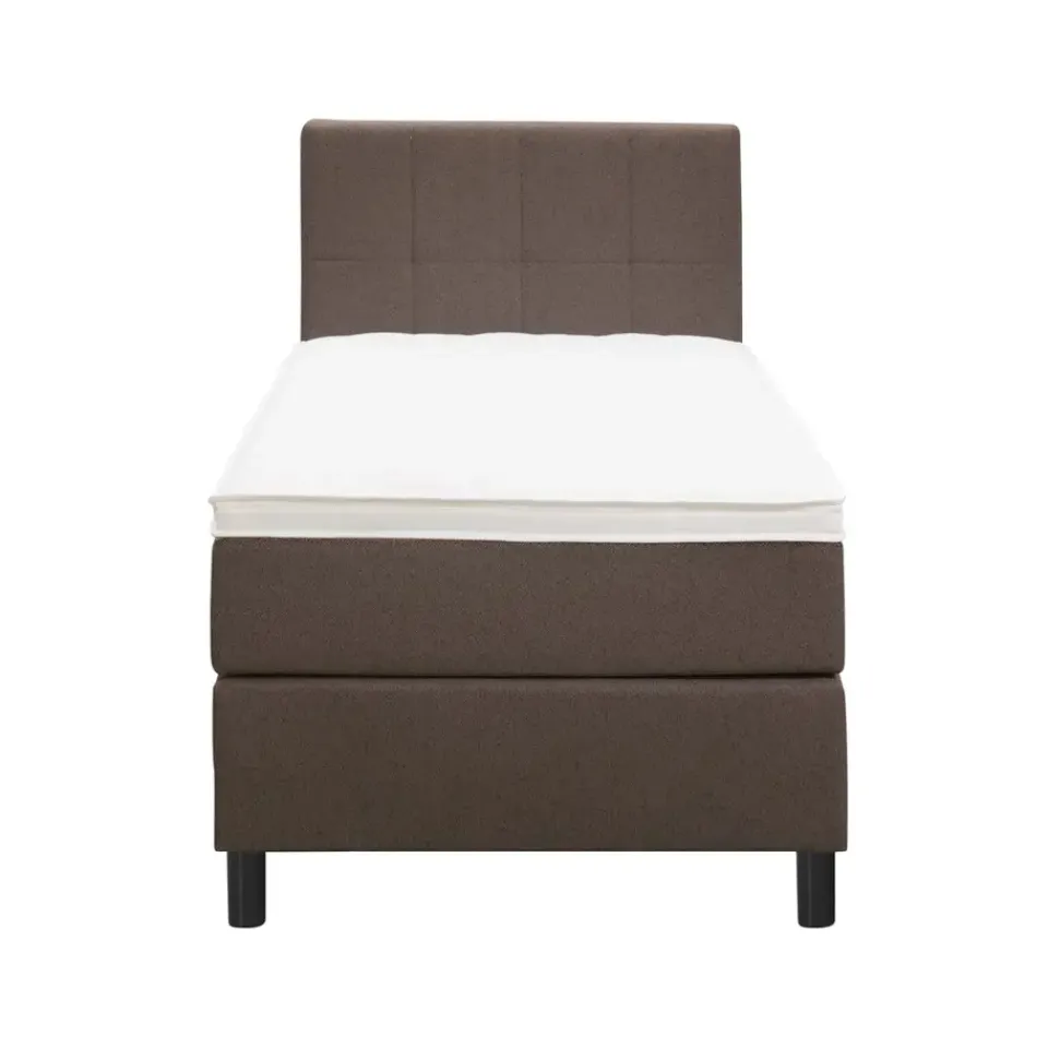 Leen Bakker Boxspring Liv geblokt - donkerbruin - 90x200 cm - ronde poot Outlet