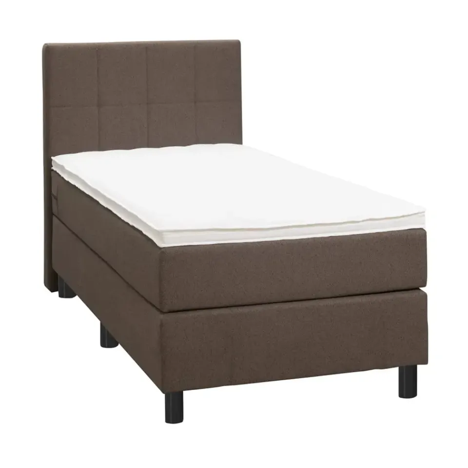 Leen Bakker Boxspring Liv geblokt - donkerbruin - 90x200 cm - ronde poot Outlet