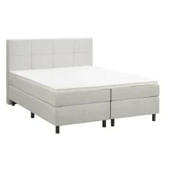 Leen Bakker Boxspring Liv geblokt - ecru - 160x200 cm - ronde poot Outlet