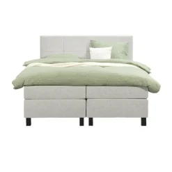 Leen Bakker Boxspring Liv geblokt - ecru - 160x200 cm - vierkante poot