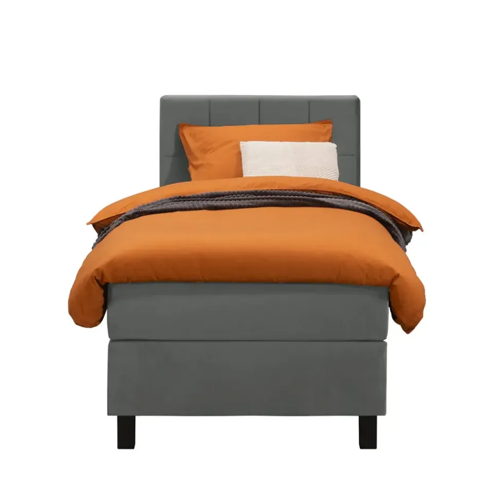 Leen Bakker Boxspring Liv geblokt - grijs - 90x200 cm - vierkante poot New