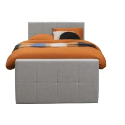 Leen Bakker Boxspring met opbergruimte en voetbord Liv geblokt - lichtgrijs - 120x200cm Clearance