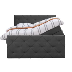 Leen Bakker Boxspring met opbergruimte en voetbord Liv geruit - antraciet - 180x200cm