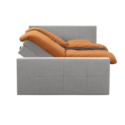 Leen Bakker Boxspring met opbergruimte en voetbord Liv geblokt - lichtgrijs - 160x200cm Clearance