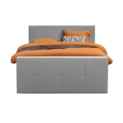 Leen Bakker Boxspring met opbergruimte en voetbord Liv geblokt - lichtgrijs - 160x200cm Clearance