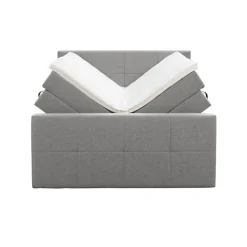 Leen Bakker Boxspring met opbergruimte en voetbord Liv geblokt - lichtgrijs - 160x200cm Clearance
