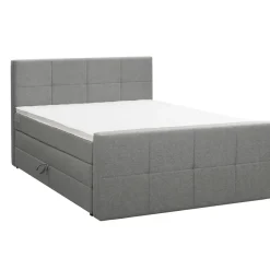 Leen Bakker Boxspring met opbergruimte en voetbord Liv geblokt - lichtgrijs - 160x200cm Clearance