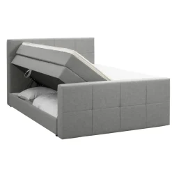 Leen Bakker Boxspring met opbergruimte en voetbord Liv geblokt - lichtgrijs - 160x200cm Clearance