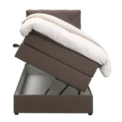 Leen Bakker Boxspring met opbergruimte Liv geruit - donkerbruin - 90x200 cm New