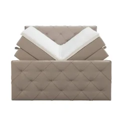 Leen Bakker Boxspring met opbergruimte en voetbord Liv geruit - beige - 140x200cm Discount