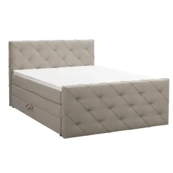 Leen Bakker Boxspring met opbergruimte en voetbord Liv geruit - beige - 140x200cm Discount