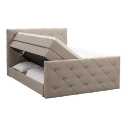 Leen Bakker Boxspring met opbergruimte en voetbord Liv geruit - beige - 140x200cm Discount