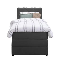 Leen Bakker Boxspring met opbergruimte Liv geruit - antraciet - 90x200 cm Outlet