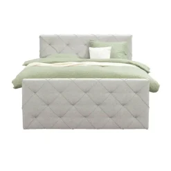 Leen Bakker Boxspring met opbergruimte en voetbord Liv geruit - ecru - 160x200cm New