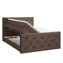 Leen Bakker Boxspring met opbergruimte en voetbord Liv geruit - bruin - 180x200cm Clearance