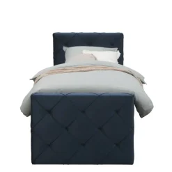 Leen Bakker Boxspring met opbergruimte en voetbord Liv geruit - blauw - 90x200cm Best