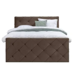 Leen Bakker Boxspring met opbergruimte en voetbord Liv geruit - bruin - 140x200cm
