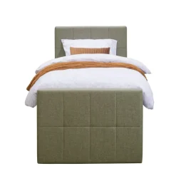 Leen Bakker Boxspring met opbergruimte en voetbord Liv geblokt - groen - 90x200cm Outlet
