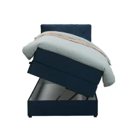 Leen Bakker Boxspring met opbergruimte Liv geruit - blauw - 90x200 cm Online