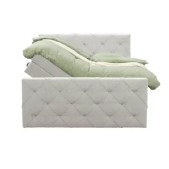 Leen Bakker Boxspring met opbergruimte en voetbord Liv geruit - ecru - 180x200cm Discount