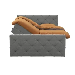 Leen Bakker Boxspring met opbergruimte en voetbord Liv geruit - lichtgrijs - 140x200cm New