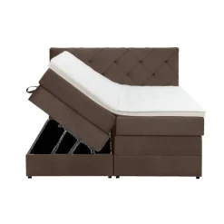 Leen Bakker Boxspring met opbergruimte Liv geruit - bruin - 140x200 cm Outlet