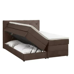 Leen Bakker Boxspring met opbergruimte Liv geruit - bruin - 140x200 cm Outlet