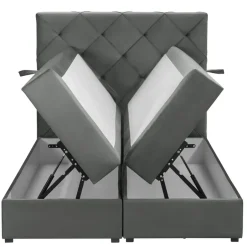 Leen Bakker Boxspring met opbergruimte Liv geruit - grijs - 120x200 cm Hot