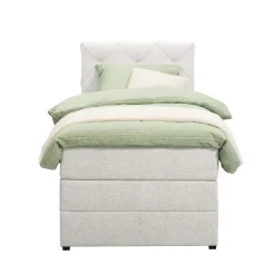 Leen Bakker Boxspring met opbergruimte Liv geruit - ecru - 90x200 cm