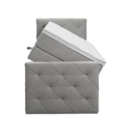 Leen Bakker Boxspring met opbergruimte en voetbord Liv geruit - lichtgrijs - 90x200cm Clearance