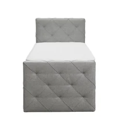 Leen Bakker Boxspring met opbergruimte en voetbord Liv geruit - lichtgrijs - 90x200cm Clearance