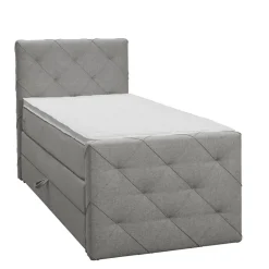 Leen Bakker Boxspring met opbergruimte en voetbord Liv geruit - lichtgrijs - 90x200cm Clearance