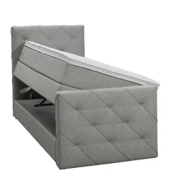 Leen Bakker Boxspring met opbergruimte en voetbord Liv geruit - lichtgrijs - 90x200cm Clearance