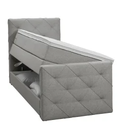 Leen Bakker Boxspring met opbergruimte en voetbord Liv geruit - lichtgrijs - 90x200cm Clearance