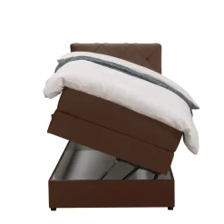 Leen Bakker Boxspring met opbergruimte Liv geruit - bruin - 90x200 cm Outlet