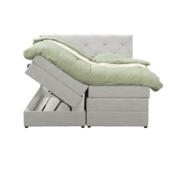 Leen Bakker Boxspring met opbergruimte Liv geruit - ecru - 140x200 cm Outlet