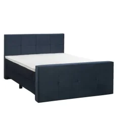 Leen Bakker Boxspring met voetbord Liv geblokt - blauw - 140x200 cm - ronde poot Discount