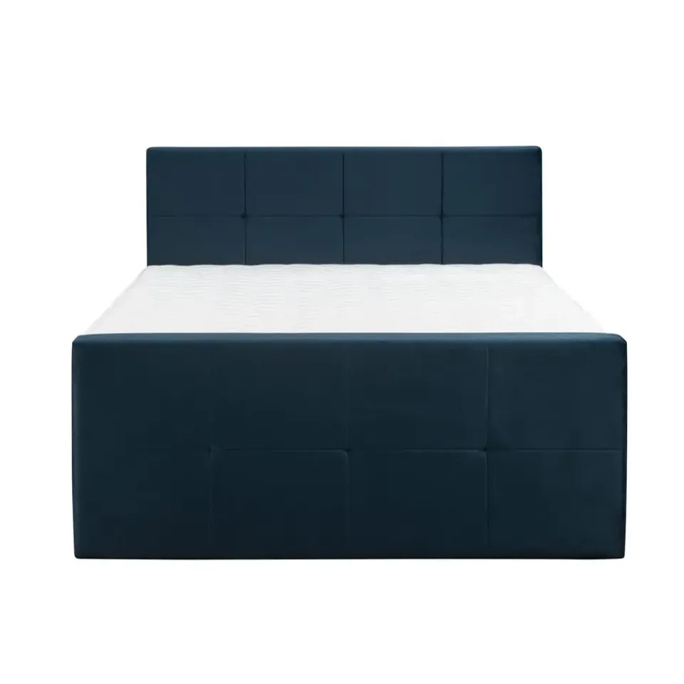 Leen Bakker Boxspring met voetbord Liv geblokt - blauw - 180x200 cm - ronde poot Clearance