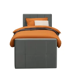 Leen Bakker Boxspring met voetbord Liv geblokt - grijs - 90x200 cm - ronde poot Clearance