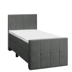 Leen Bakker Boxspring met voetbord Liv geblokt - grijs - 90x200 cm - ronde poot Clearance