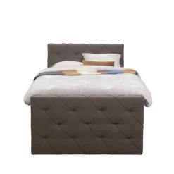 Leen Bakker Boxspring met voetbord Liv geruit - donkerbruin - 120x200 cm - vierkante poot Outlet