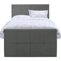 Leen Bakker Boxspring met voetbord Liv geblokt - grijs - 120x200 cm - slanke poot Discount
