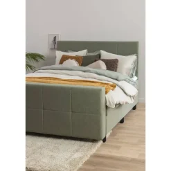 Leen Bakker Boxspring met voetbord Liv geblokt - groen - 120x200 cm - ronde poot