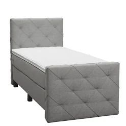 Leen Bakker Boxspring met voetbord Liv geruit - lichtgrijs - 90x200 cm - vierkante poot Discount